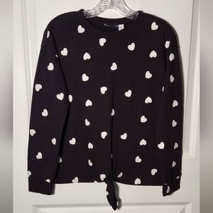 ​💖 The Children's Place Tie-Front Top - Blk & Wht Heart Print - Size 14